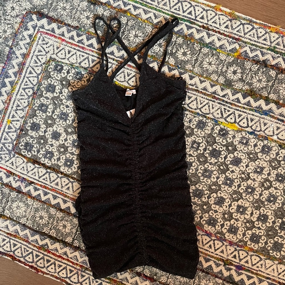 NWT Garage Robe Ruched Sparkle Mesh Dress - Picture 3 of 5